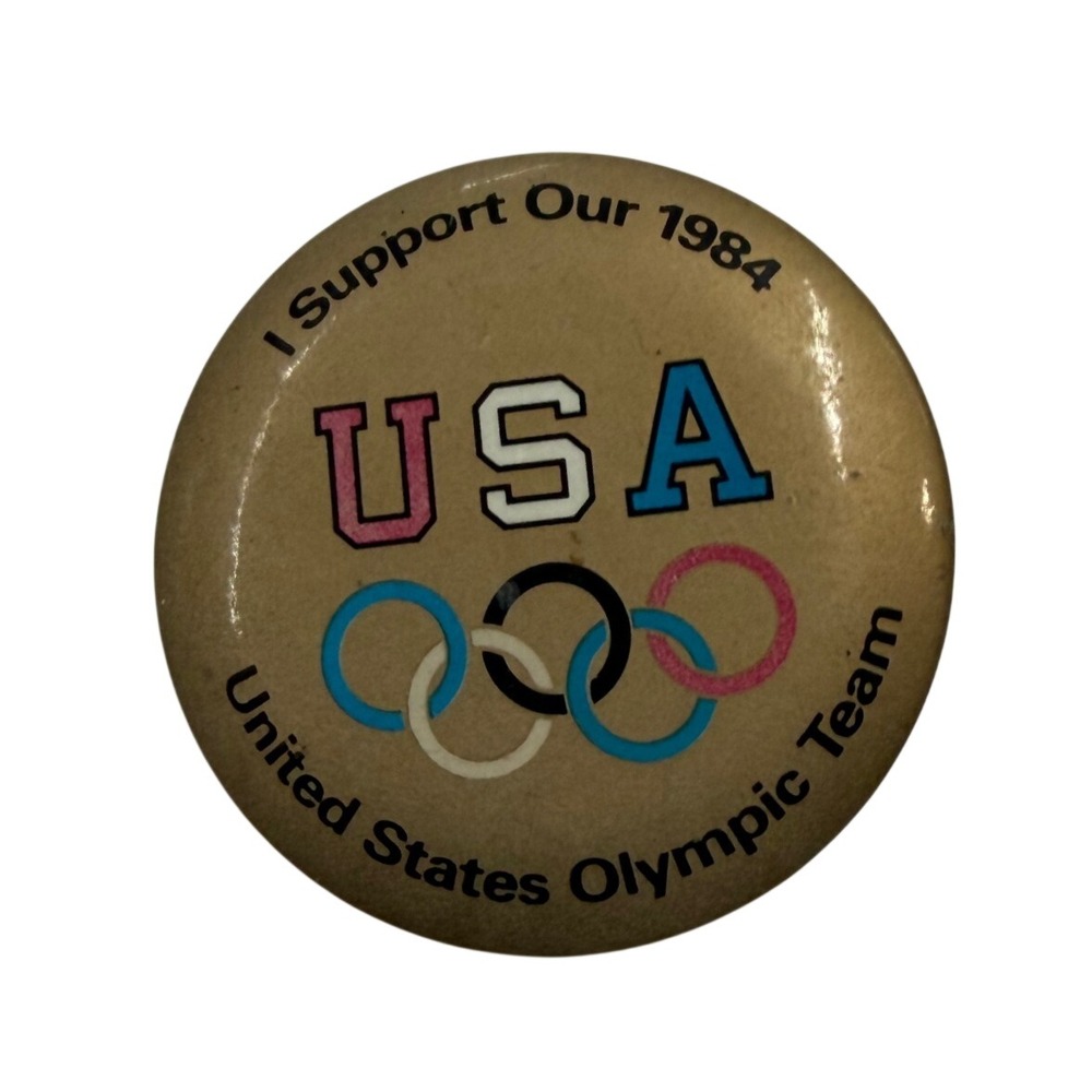 Vintage 1984 I Support Our USA United States Olympic Team Pinback Button 1.25in
